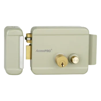 Cerradura Eléctrica con Botón de Salida / Doble Cerrojo / 12 VCA 2.5 A / Pulsos de 2 Seg / Exterior Izquierda