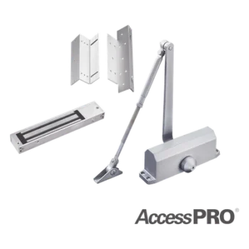 Kit de Control de Acceso / Chapa Magnética 280 kg (600 lbs) / Brackets L y Z / Cierra Puertas 45-65 kg / LED Indicador / Temporizador 1-45 s