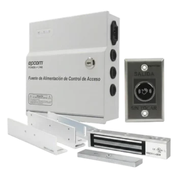 Kit de Control de Acceso / Fuente 12 VCD 5A / Chapa Magnética 600 lbs / Botón Sin Contacto / Montajes L y Z / Batería de Respaldo Opcional