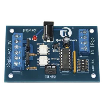 Tarjeta de Control para Semáforos / Gestión Aleatoria de Estados / Tiempo Ajustable 0.5-10 s / Contacto Seco / 12 VCC 500 mA / Modo Siempre Rojo