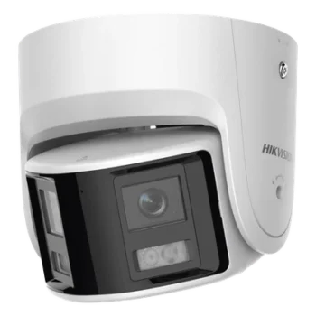 Cámara Turret IP / 4 Megapixel / Dual Lente 2.8 mm / Panorámica 180° / IR 30 m (98.4 ft) / IP67 / Audio Bidireccional / AcuSense / WDR 120 dB