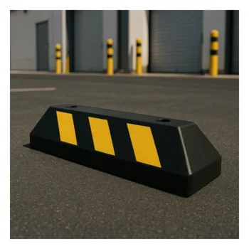 Tope de Estacionamiento Vehicular / Hule Reciclado / 55cm / 1.8ft / Franjas Amarillas Reflejantes / Carga 5 Toneladas