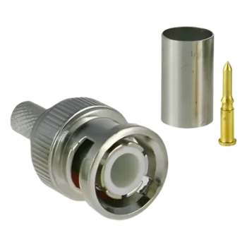 Conector BNC Macho / 75 Ohm / 3 Piezas en Línea / Anillo Plegable / RG-59/U / CCTV / Níquel-Oro-PTFE
