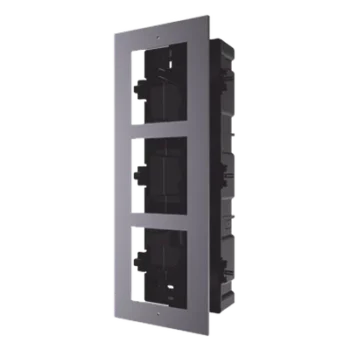 Marco de Instalación Empotrado / 3 Espacios para Módulos de Videoportero / Tapa de Aluminio / Rango Térmico -40°C a +60°C / IP Resistente a Humedad 10%-95%