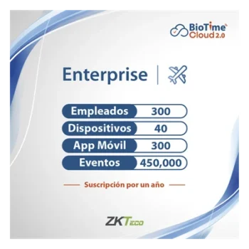 Licencia Cloud / 300 Usuarios / 40 Dispositivos / Gestión de Asistencia / Reportes Personalizables / Acceso Remoto