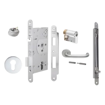 Kit de cerradura electrificada / Perfil sólido 60/24mm / Control de acceso por señal de sistema / Apertura manual emergencia / Acero inoxidable