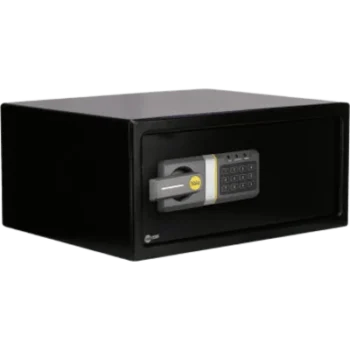 Caja Fuerte Electrónica Residencial / Código 3-8 Dígitos / Llave de Emergencia / Puerta Acero Reforzado 2 Bulones / Bloqueo 5 Minutos / Alimentación 4 Pilas AA / LED Estado