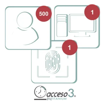 Licencia Software de Control de Asistencia / 500 Empleados / 3 Años / 1 Reloj / 1 PC / Integración Nómina