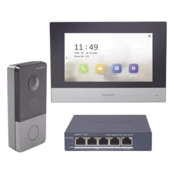 Kit de Videoportero IP / Pantalla Táctil 7" / Cámara 1080p / IR Nocturno 3 m (9.8 ft) / IP65 / PoE / Apertura MIFARE / App Móvil
