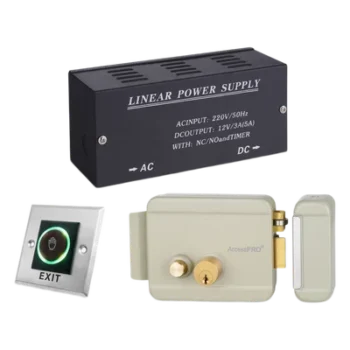 Kit Control de Acceso / Fuente 36W 13.2VCD / Cerradura Derecha / Botón IR 5-15 cm / Acero Inoxidable / Relevador NO-NC-COM