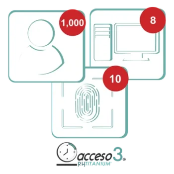 Licencia Software Tiempo y Asistencia / 1,000 Empleados / 10 Relojes Checadores / 10 PC / Integración Nómina
