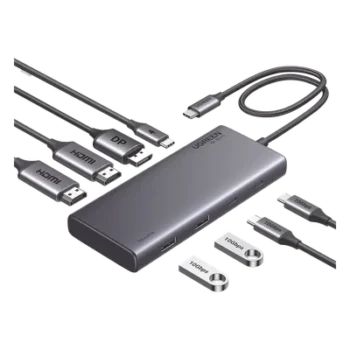 Docking Station USB-C 8 en 1 / 2 HDMI 4K@60Hz / DisplayPort 4K@60Hz / 4 Puertos USB 10Gbps / PD 100W / Aluminio