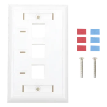 Placa de Pared / 3 Puertos Keystone / Espacio para Etiqueta / 70 x 115 mm / 2.75 x 4.52 in / Blanco