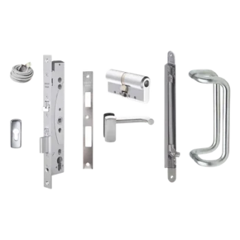 Kit de cerradura motorizada / Apertura automática por control de acceso / Perfil europeo / Acero inoxidable / Manija interior de emergencia