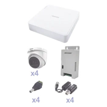 Kit TurboHD con Audio / DVR Pentahíbrido 4 Canales / 4 Cámaras Domo 2.8 mm 102° / Transceptores UTP / Fuente Regulada 12/13.5/15V / Audio Coaxitron 65.6 ft