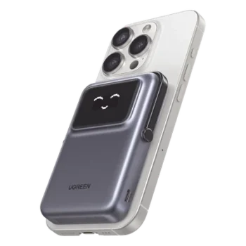 Power Bank Inalámbrico / 10000 mAh / Carga Inalámbrica 7.5W / USB-C 20W / Pantalla TFT con Emojis / Soporte Plegable / Succión Magnética 10N