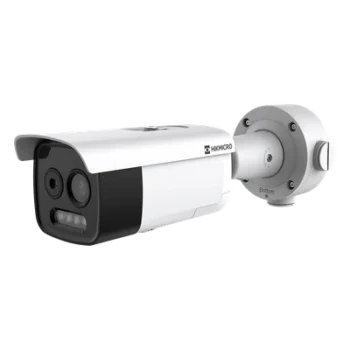 Cámara Bala IP Bi-Espectral / Térmica 256×192 / Óptica 5 MP / IA GUANLAN / Rango -20°C a 650°C / Precisión ±2°C / Detección de Fuego y Humo / Alarma Visual y Audible / Dual Light