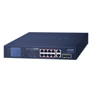 Switch PoE No Administrable / 8 Puertos Gigabit RJ45 / 2 Uplink Gigabit / 2 SFP / PoE 802.3af/at 32W / Presupuesto 120W / Extender 250 m (820 ft) / Pantalla LCD