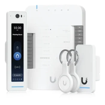 Kit de Control de Acceso IP / 1 Puerta / 2 Lectores NFC / Pantalla Táctil / Audio Bidireccional / Cámara Integrada / PoE
