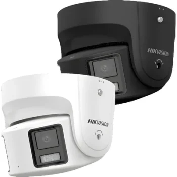 Cámara Turret IP Panorámica / 8 Megapixel / Dual Lente 4 mm / 180° / ColorVu 24/7 / Luz Blanca 30 m (98.4 ft) / WDR 130 dB / AcuSense / Alarma de Luz y Audio / IP67 / PoE