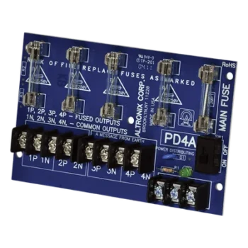 Módulo de Distribución de Energía / Entrada Universal 28V AC/DC / 10A Máx / 4 Salidas Fusibles 2.5A / LED Estado DC / 0°C a 49°C (32°F a 120°F)