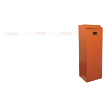 Barrera vehicular izquierda / Soporta brazo de hasta 5.5 m / Final de carrera ajustable por programación / Movimiento fluido / Diseño elegante color naranja