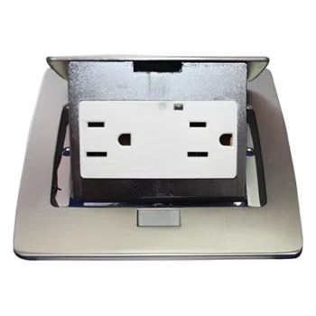 Mini Caja de Piso Rectangular / Acero Inoxidable / 2 Contactos 127V / 15A / 12.4 x 12 x 7.2 cm / 4.88 x 4.72 x 2.83 pulg