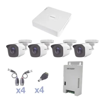Kit de Videovigilancia TurboHD / DVR 4 Canales / 4 Cámaras Bala 2.8 mm / Transceptores Pasivos / Fuente Regulada 12-15V / 20m IR EXIR / 65.6 ft Alcance Nocturno