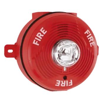 Sirena con Lámpara Estroboscópica para Exterior, Montaje en Techo, Nivel de Candelas Seleccionable, Color Rojo