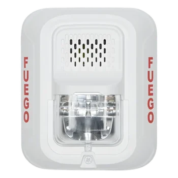 Sirena con Lámpara Estroboscópica a 2 Hilos, Montaje en Pared, Color Blanco, Configuración Estroboscópica Seleccionable y Texto en Español, Nuevo Diseño Moderno y Elegante y Menor Consumo de Corriente