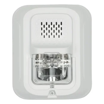 Sirena con Lámpara Estroboscópica a 2 Hilos, Montaje en Pared, Color Blanco, Configuración Estroboscópica Seleccionable, Sin Texto, Nuevo Diseño Moderno y Elegante y Menor Consumo de Corriente