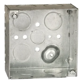 Caja Cuadrada Galvanizada / 4 x 4 in / Profundidad 2.425 in / 11 Entradas / 30.3 in³ / Resistente al Fuego