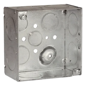 Caja Cuadrada Galvanizada / 4 x 4 in / Profundidad 2.125 in (5.4 cm) / 13 Entradas Conduit / Acero Soldado / 30.3 in³ Capacidad