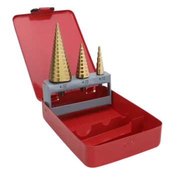 Juego de Brocas Escalonadas / 3 Piezas / 4-12 mm / 4-20 mm / 4-32 mm / HSS / Para Metal y Plástico