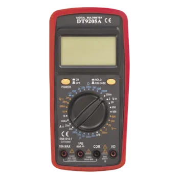 Multímetro Digital / 600 V CC/CA CAT II / 1999 Recuentos / LCD 67 x 42 mm / Corriente 10 A / Resistencia 200 MΩ / HFE Transistores