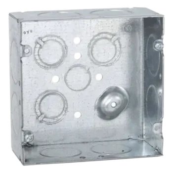 Caja Cuadrada de Acero Galvanizado / Montaje Superficial / 12 Entradas TKO / Capacidad 42 in³ / Dimensiones 4.688 x 4.688 x 2.125 in
