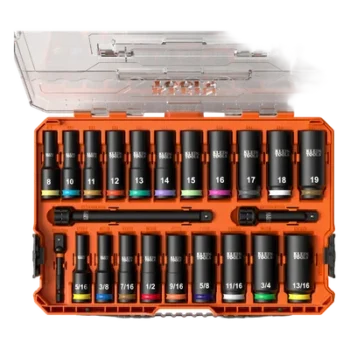 Juego de Dados de Impacto Profundos / Drive 3/8" / SAE y Métrico / 23 Piezas / Adaptadores Multi-Propósito / Estuche Modular