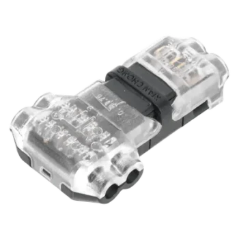 Conector T / 2 Contactos / Extracción Sin Corte / 0.35 a 0.75 mm² / Diámetro Máx 2.1 mm / Transparente con Negro