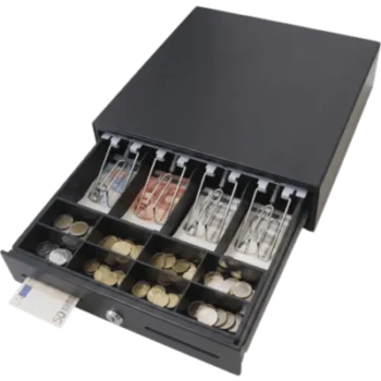 Cajón para Efectivo / 4 Compartimentos Billetes / 5-8 Compartimentos Monedas / Ranura de Inserción / Cerradura con Llave / Diseño Extraíble