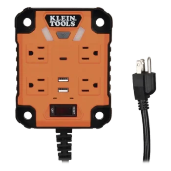 Multicontacto Industrial / 4 Salidas 120 Vca / 2 USB-A y 1 USB-C / Luces LED Integradas / Soporte Magnético / Cable 5' (1.5 m)