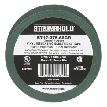 Cinta Aislante Eléctrica / PVC 0.18 mm / 19 mm x 20.12 m (66 ft) / 600V / -10°C a 80°C / Verde