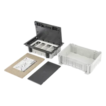 Caja de Pavimento / 4 Módulos / Profundidad Ajustable 70-100 mm (2.76-3.94 ft) / Carga 1300 kg / Resistencia 850°C / Incluye Cubeta y Embellecedor