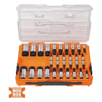 Juego de Dados / 13 Piezas / SAE-Métrico-Hex-Torx® / 3 Conducciones 1/4-3/8-1/2 Pulgada / Acabado Moleteado / Marcado en Relieve