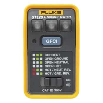 Probador de Tomacorriente / GFCI y Estándar / Señal Acústica / 6 Estados de Cableado / CAT III 300V / LEDs de Alto Brillo