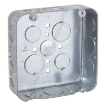 Caja Cuadrada Troquelada / Acero / 4 11/16 x 4 11/16 in / Profundidad 1.5 in (38.1 mm) / 17 Entradas Conduit / UL Listed