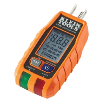 Probador de Tomacorrientes GFCI / Pantalla LCD Retroiluminada / Detección de Fallas de Cableado / CAT II 135 VCA / Resistente a Caídas de 2 m (6.6 ft) / 114.3 mm