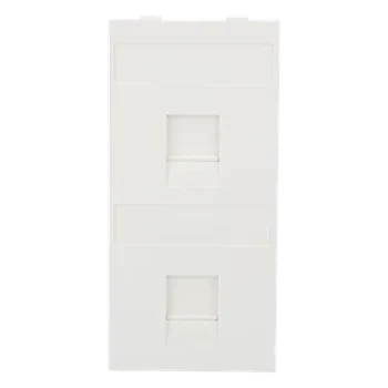 Placa Plana de Voz y Datos / Guardapolvo Integrado / 2 Puertos Keystone / Perfil 5 mm / 108 × 52 mm / 4.25 × 2.05 pulgadas / Color Blanco