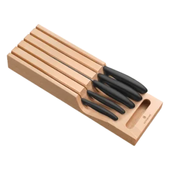 Portacuchillos de Cajón / Madera de Haya Suiza / 5 Cuchillos / Polipropileno Negro / 435 x 148 x 65 mm