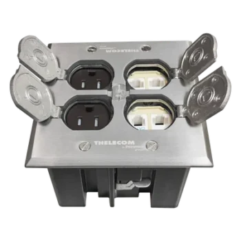 Caja de Piso Empotrable / Tapa Abatible Aluminio / Energía 127 V + Datos Voz/Datos / 2 Contactos 15A / 2 Módulos Keystone / Interior