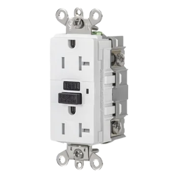 Contacto GFCI / 20 A / 125 V / Resistente a Intemperie / A Prueba de Manipulaciones / Grado Industrial / NEMA 5-20R / Blanco